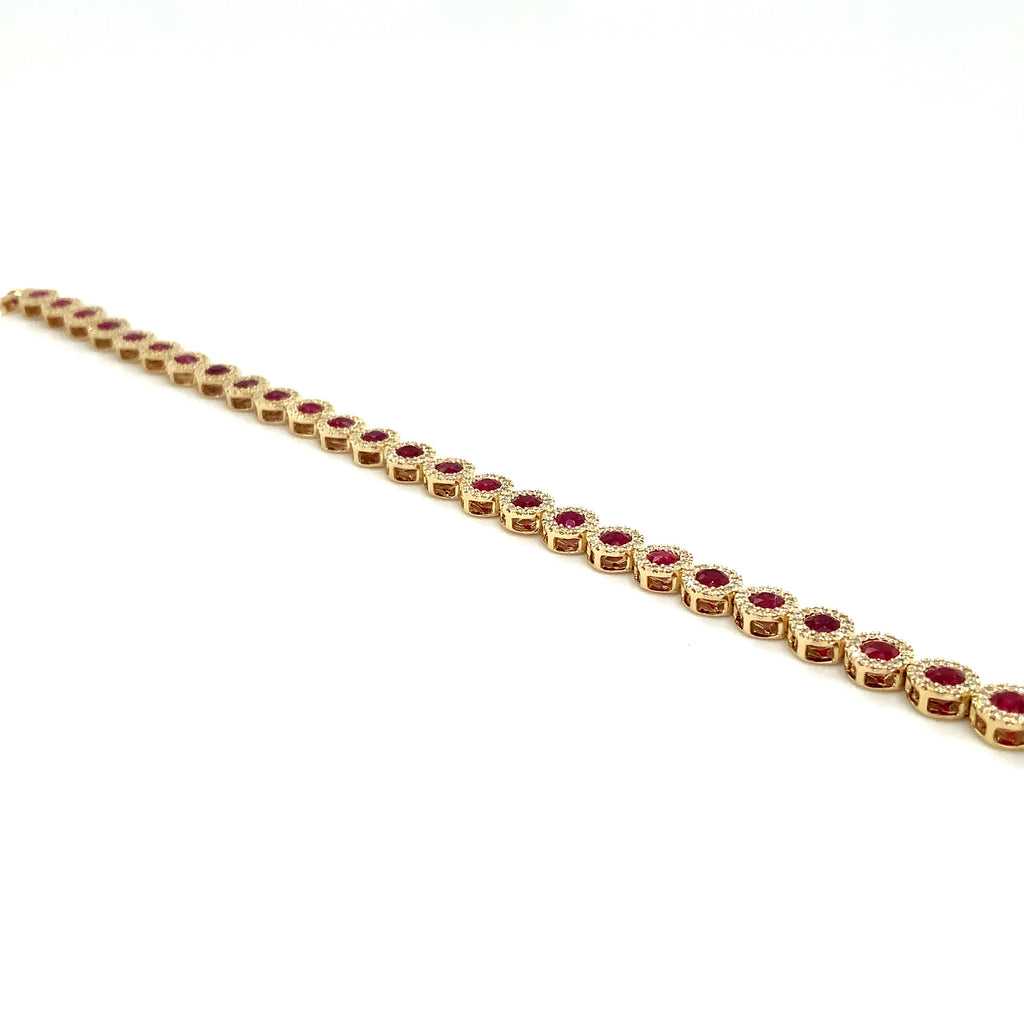 Roman + Jules Elegant Ruby and Pavé Halo Diamond Bracelet Set in 14K Yellow Gold - Image 2 of 5