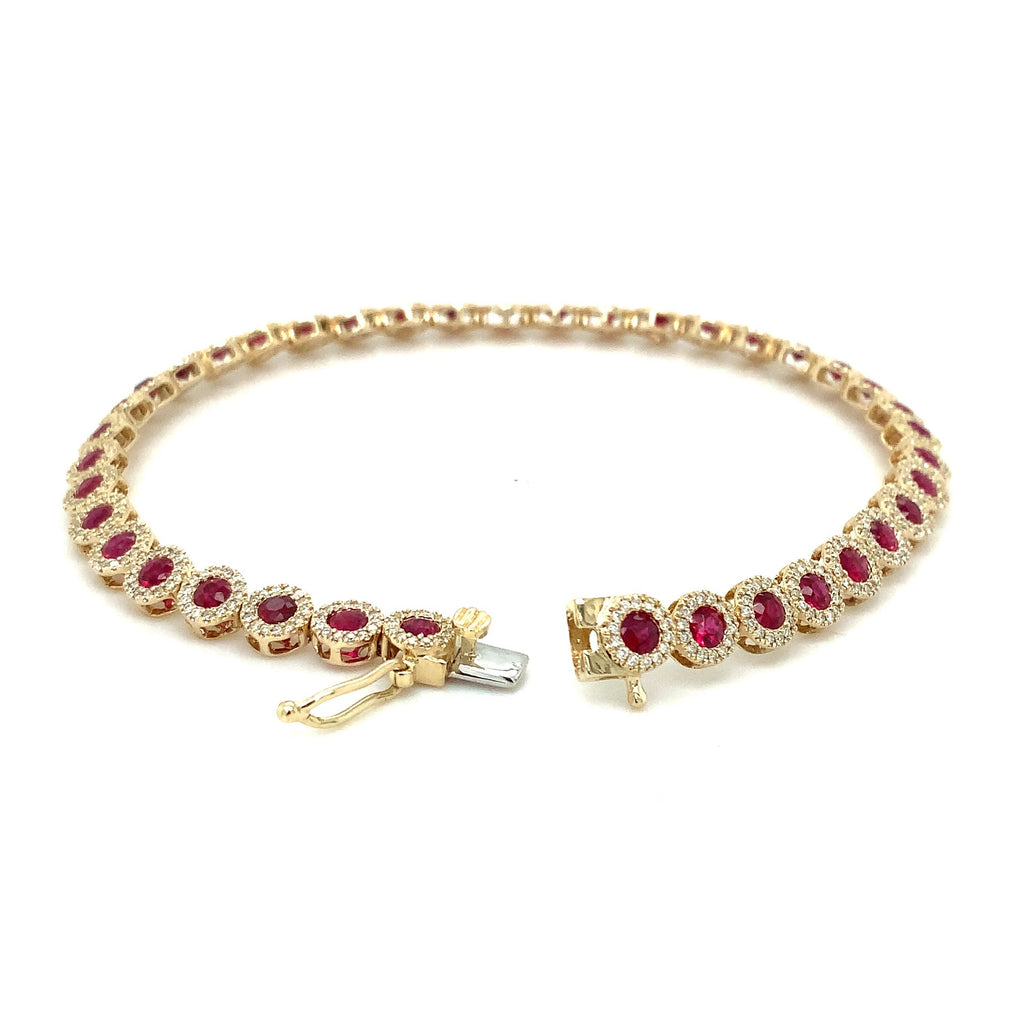 Roman + Jules Elegant Ruby and Pavé Halo Diamond Bracelet Set in 14K Yellow Gold - Image 3 of 5