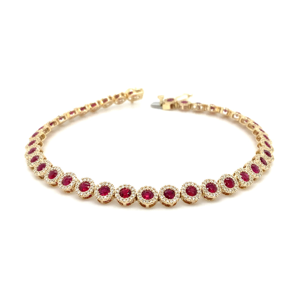 Roman + Jules Elegant Ruby and Pavé Halo Diamond Bracelet Set in 14K Yellow Gold - Image 5 of 5