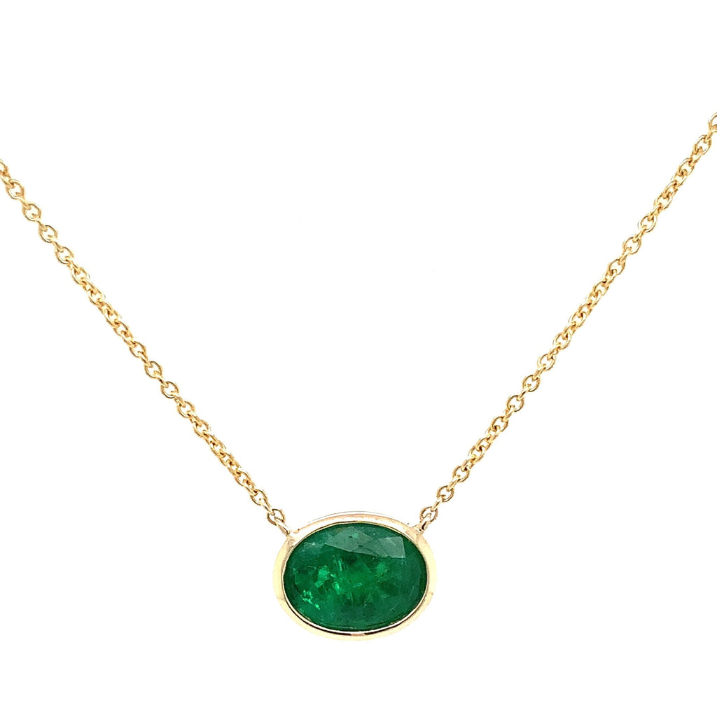 Roman + Jules Elegant East-West Necklace featuring a Oval shaped Emerald Bezel Set in 14K Yellow Gold Necklace - Image 1 of 6