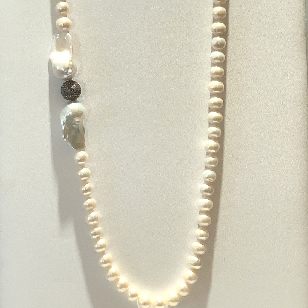 Barbie Freshwater Pearl & Black Diamond 35" Paved Bead Strand - Image 1 of 2
