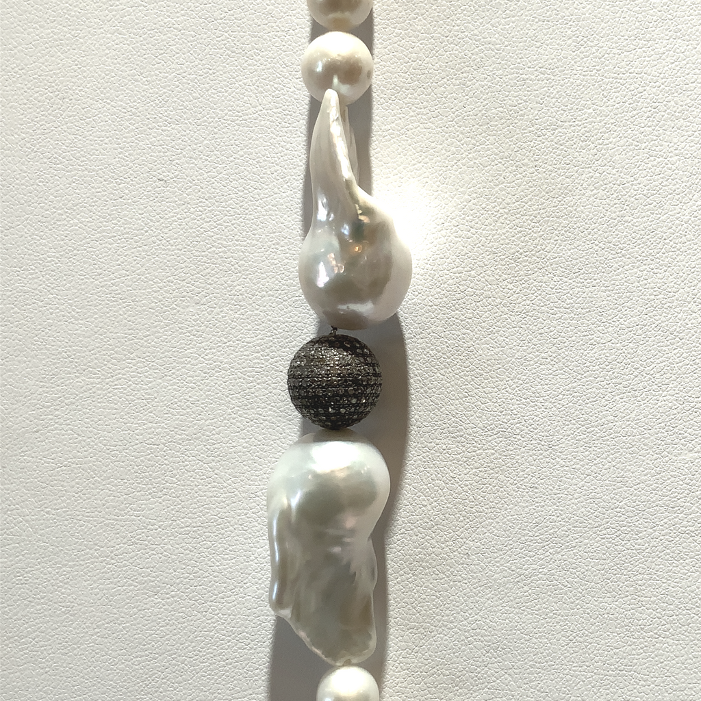 Barbie Freshwater Pearl & Black Diamond 35" Paved Bead Strand - Image 2 of 2