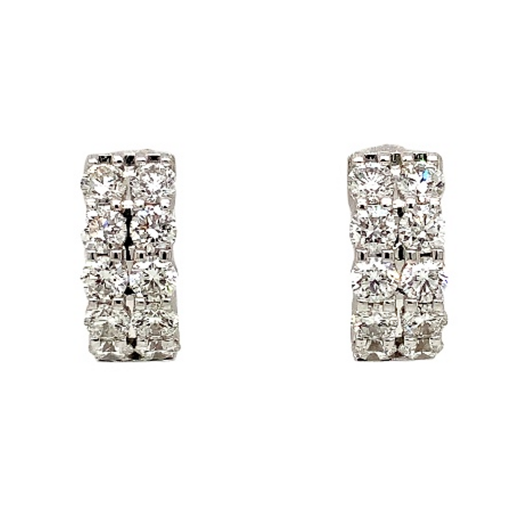 Memoire Petite Prong Double Row Diamond Huggies Set in 18K White Gold - Image 1 of 6