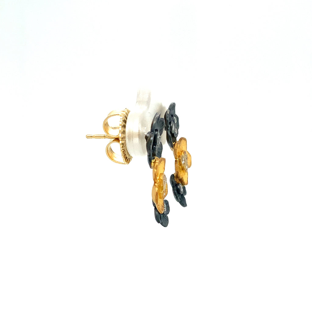 Lika Behar Yin and Yang Collection BUTTERCUP Diamond Ear climbers set in 22K Gold and Oxidized Silver - Image 3 of 5