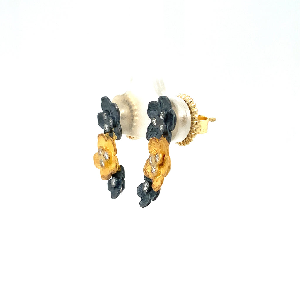 Lika Behar Yin and Yang Collection BUTTERCUP Diamond Ear climbers set in 22K Gold and Oxidized Silver - Image 2 of 5