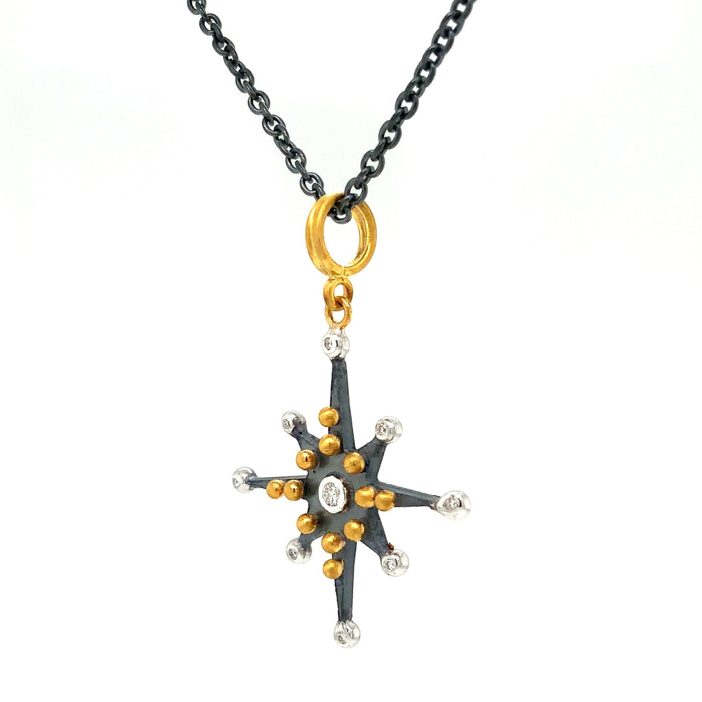 Lika Behar Treasures and Talismans STARBURST Collection Diamond Pendant 24K Gold and Oxidized Sterling Silver - Image 3 of 4
