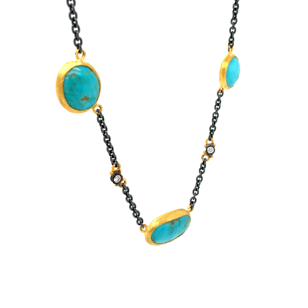 Lika Behar Turquoise Therapy "KATYA" Collection Necklace with Diamond set in 24K Gold and Oxidized Silver - Image 3 of 6