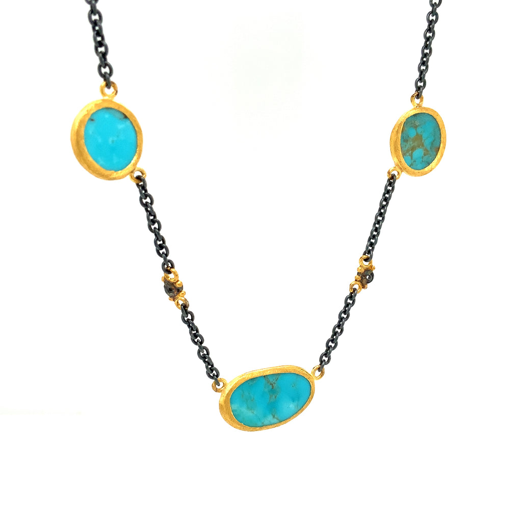Lika Behar Turquoise Therapy "KATYA" Collection Necklace with Diamond set in 24K Gold and Oxidized Silver - Image 4 of 6