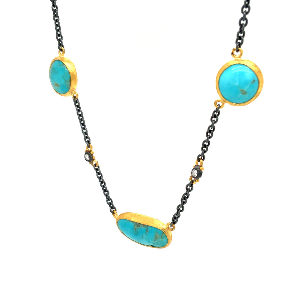 Lika Behar Turquoise Therapy "KATYA" Collection Necklace with Diamond set in 24K Gold and Oxidized Silver - Image 5 of 6