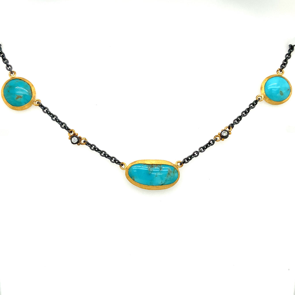 Lika Behar Turquoise Therapy "KATYA" Collection Necklace with Diamond set in 24K Gold and Oxidized Silver - Image 6 of 6