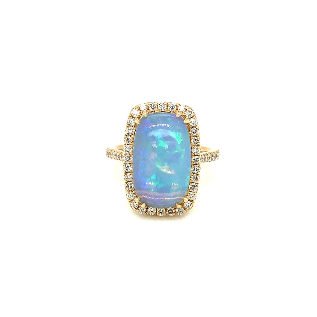 David Kord Natural Australian Light Opal Diamond Halo Ring in 14K Yellow Gold - Image 5 of 7