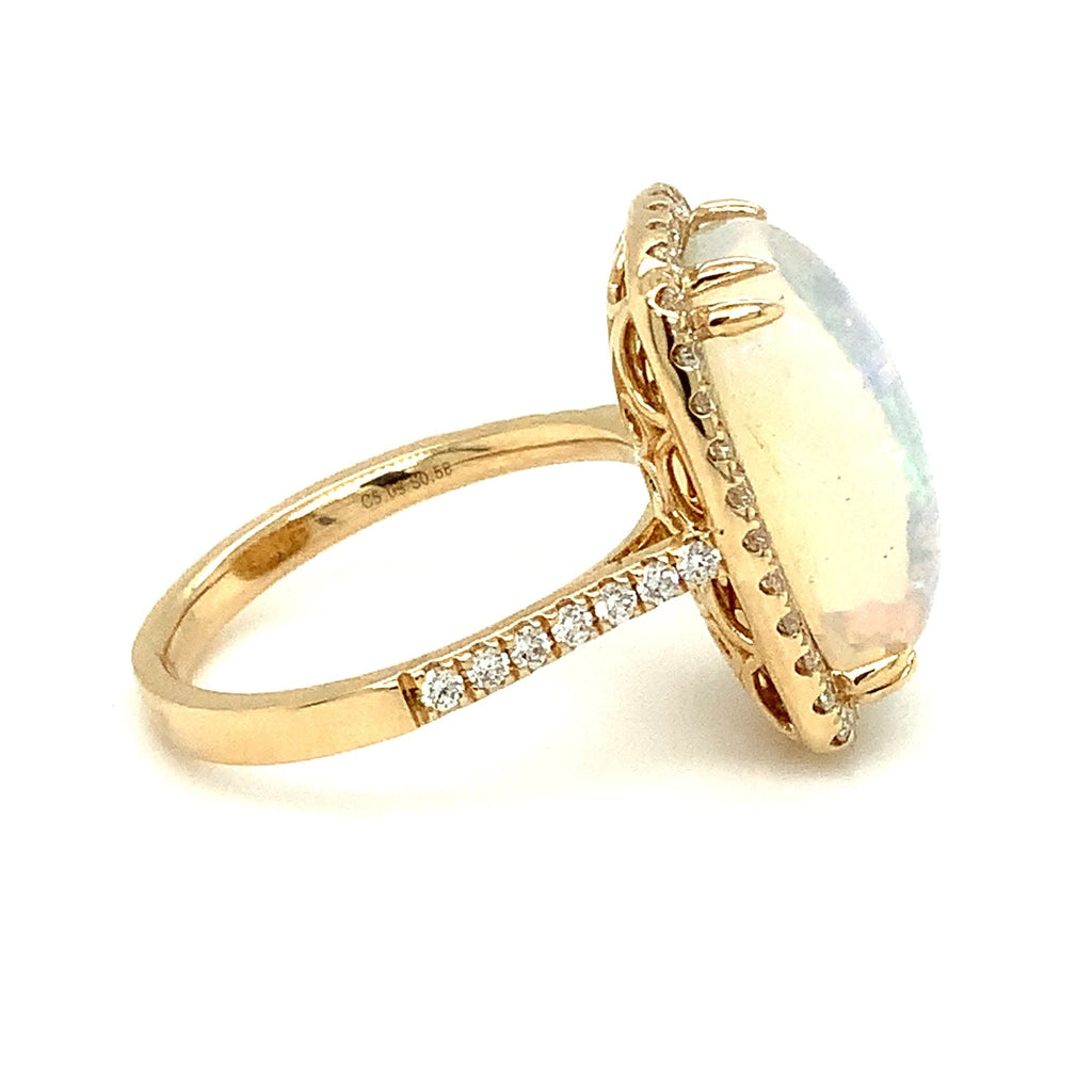David Kord Natural Australian Light Opal Diamond Halo Ring in 14K Yellow Gold - Image 6 of 7