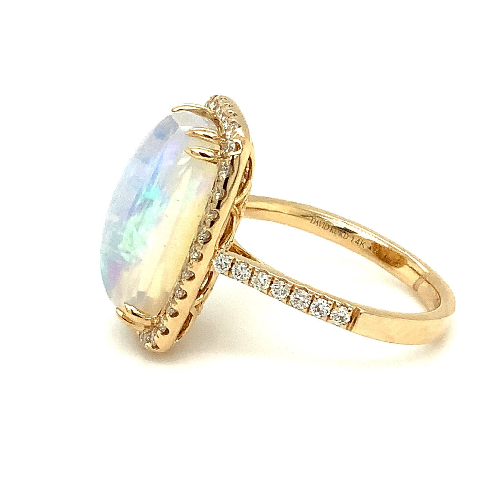 David Kord Natural Australian Light Opal Diamond Halo Ring in 14K Yellow Gold - Image 2 of 7