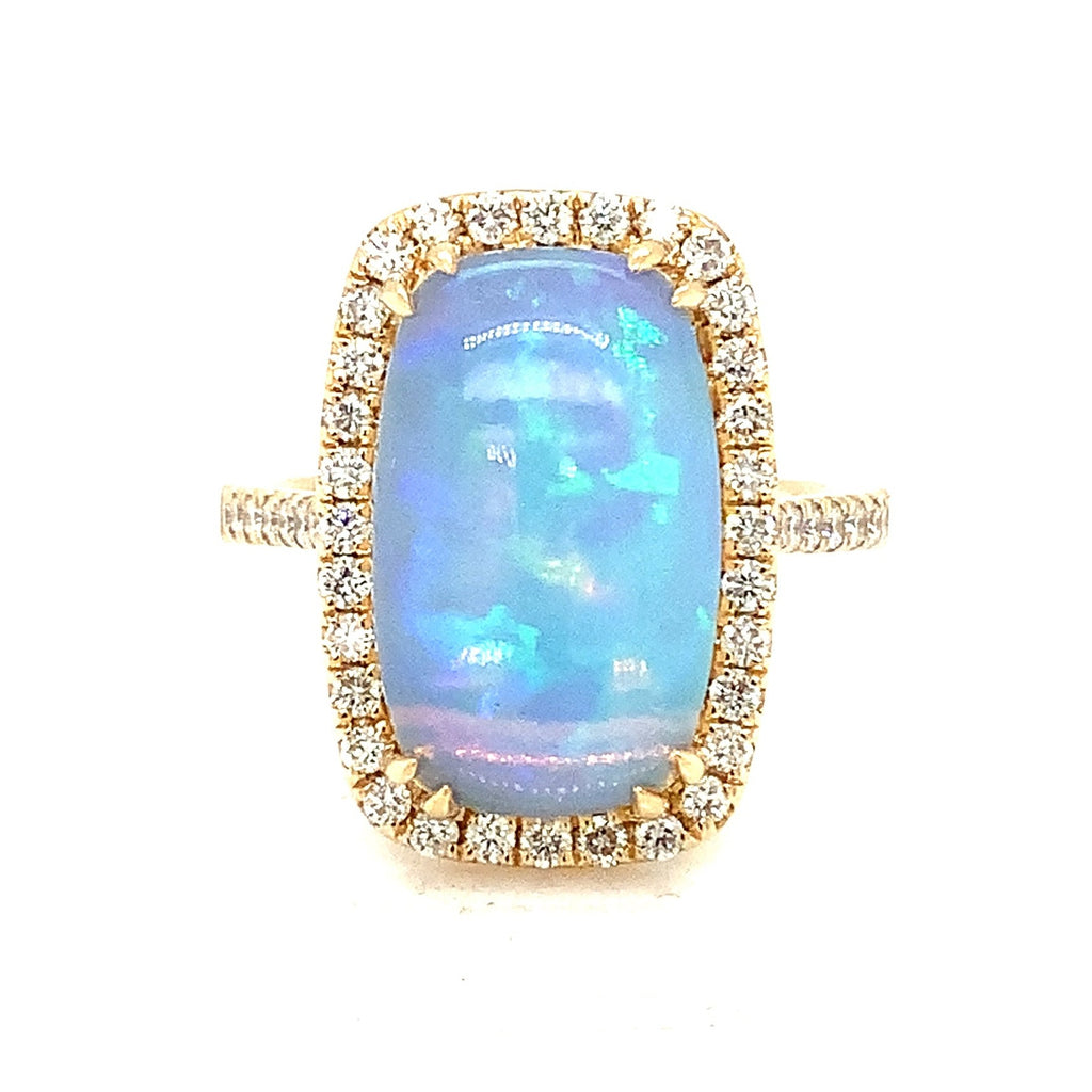 David Kord Natural Australian Light Opal Diamond Halo Ring in 14K Yellow Gold - Image 1 of 7