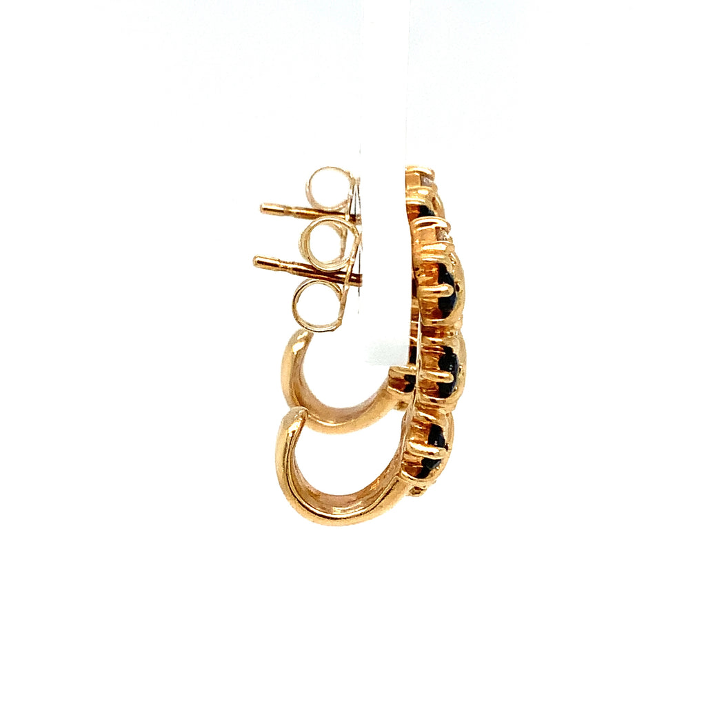 Blue Sapphire and Round Brilliant Cut Diamond J Hoop Earrings in 14K Yellow Gold - Image 6 of 8