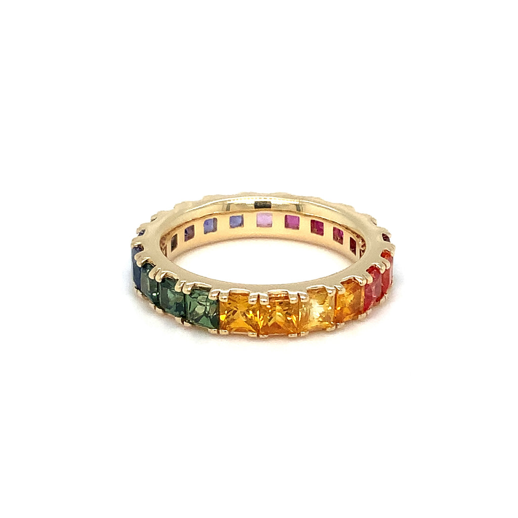 Princess Cut Multi Color Sapphire Eternity Band in 18 kt Yellow Gold - Image 2 of 8