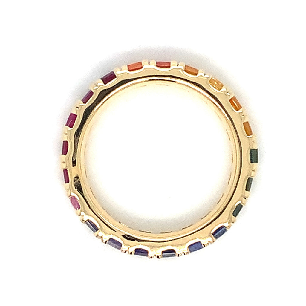Princess Cut Multi Color Sapphire Eternity Band in 18 kt Yellow Gold - Image 4 of 8