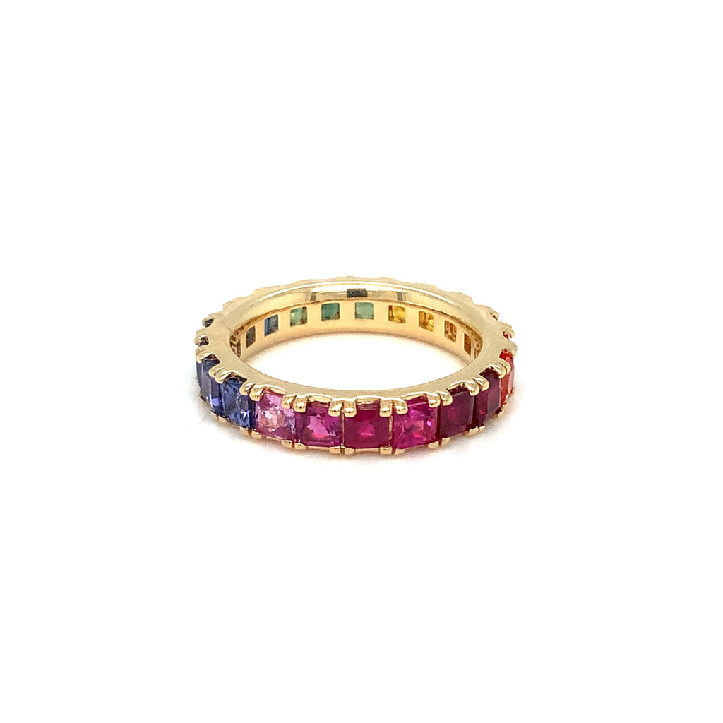 Princess Cut Multi Color Sapphire Eternity Band in 18 kt Yellow Gold - Image 3 of 8