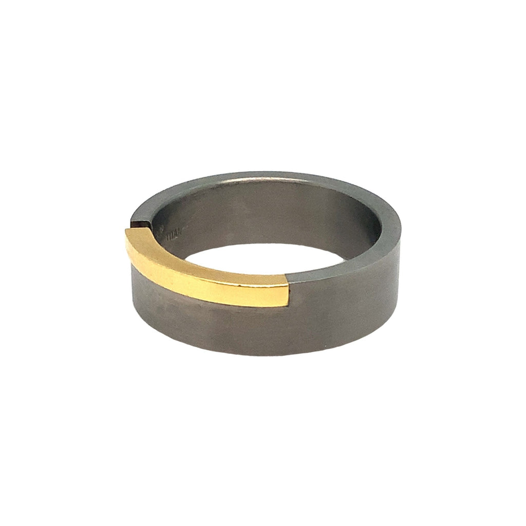 One of a Kind Tension setting Titanium and 18K Yellow Gold with Diamond Ring Wedding Band - Image 2 of 5