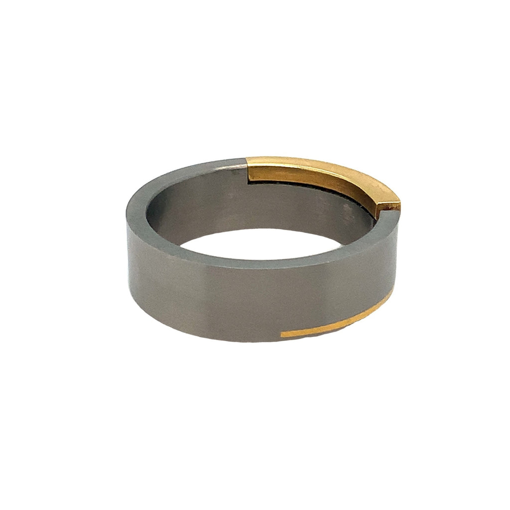 One of a Kind Tension setting Titanium and 18K Yellow Gold with Diamond Ring Wedding Band - Image 3 of 5