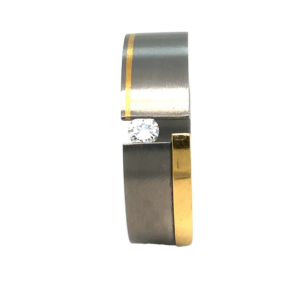 One of a Kind Tension setting Titanium and 18K Yellow Gold with Diamond Ring Wedding Band - Image 4 of 5