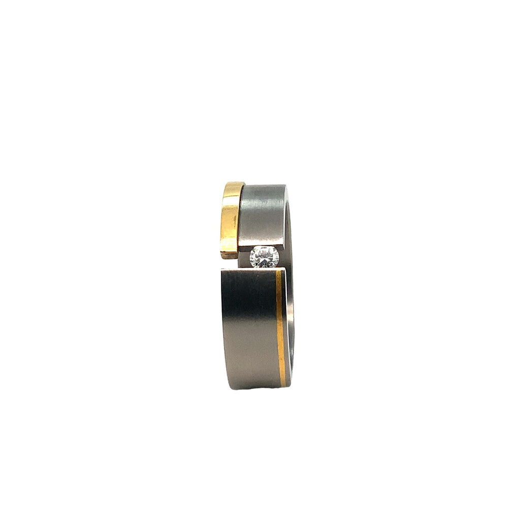 One of a Kind Tension setting Titanium and 18K Yellow Gold with Diamond Ring Wedding Band - Image 5 of 5