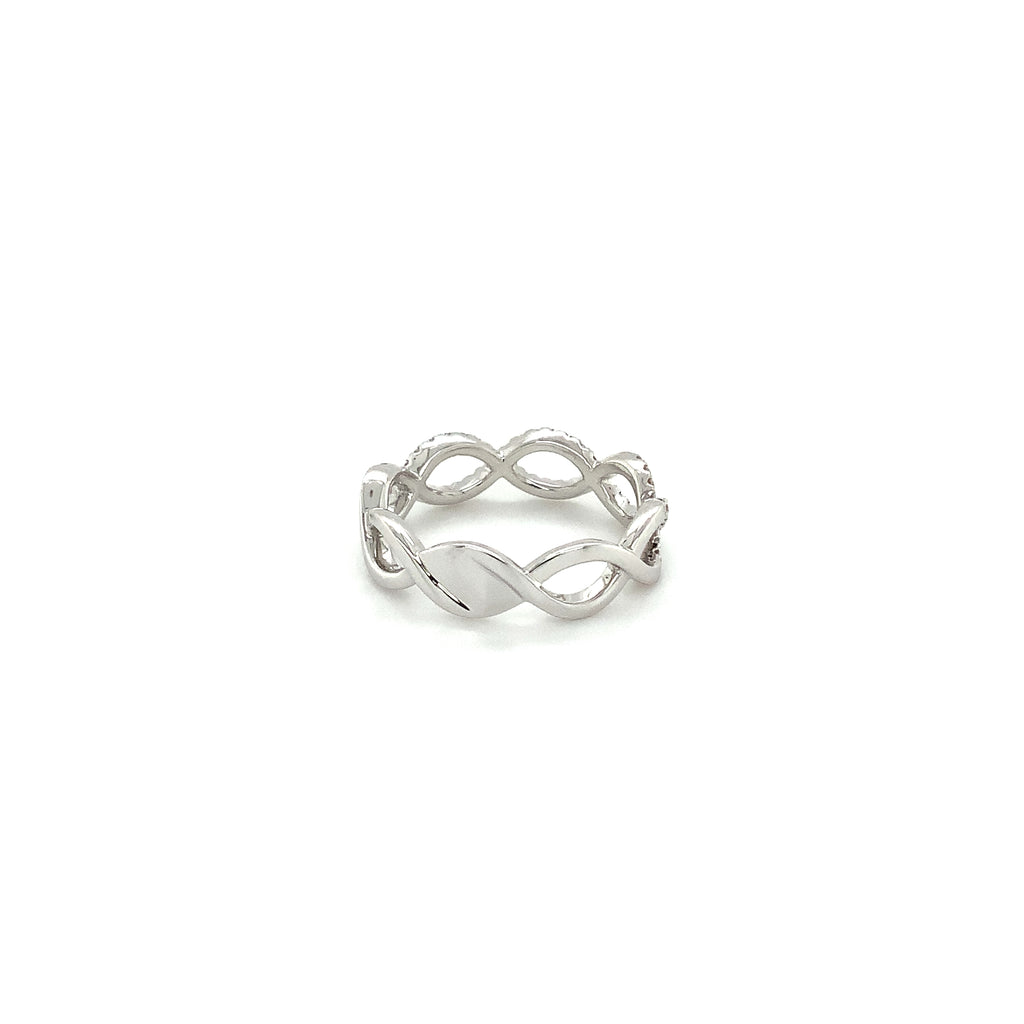 Roman+Jules 2 Row Open woven intertwined Design, Diamond Ring set in 14K White Gold - Image 5 of 7