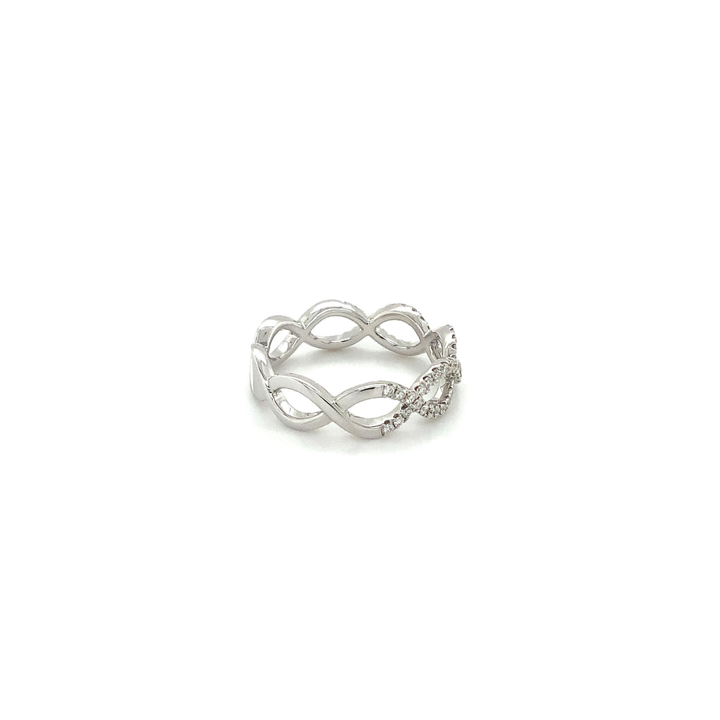 Roman+Jules 2 Row Open woven intertwined Design, Diamond Ring set in 14K White Gold - Image 6 of 7