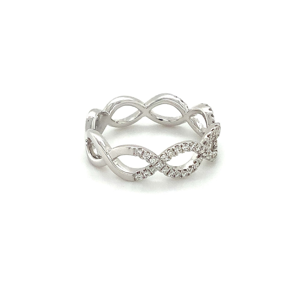 Roman+Jules 2 Row Open woven intertwined Design, Diamond Ring set in 14K White Gold - Image 7 of 7