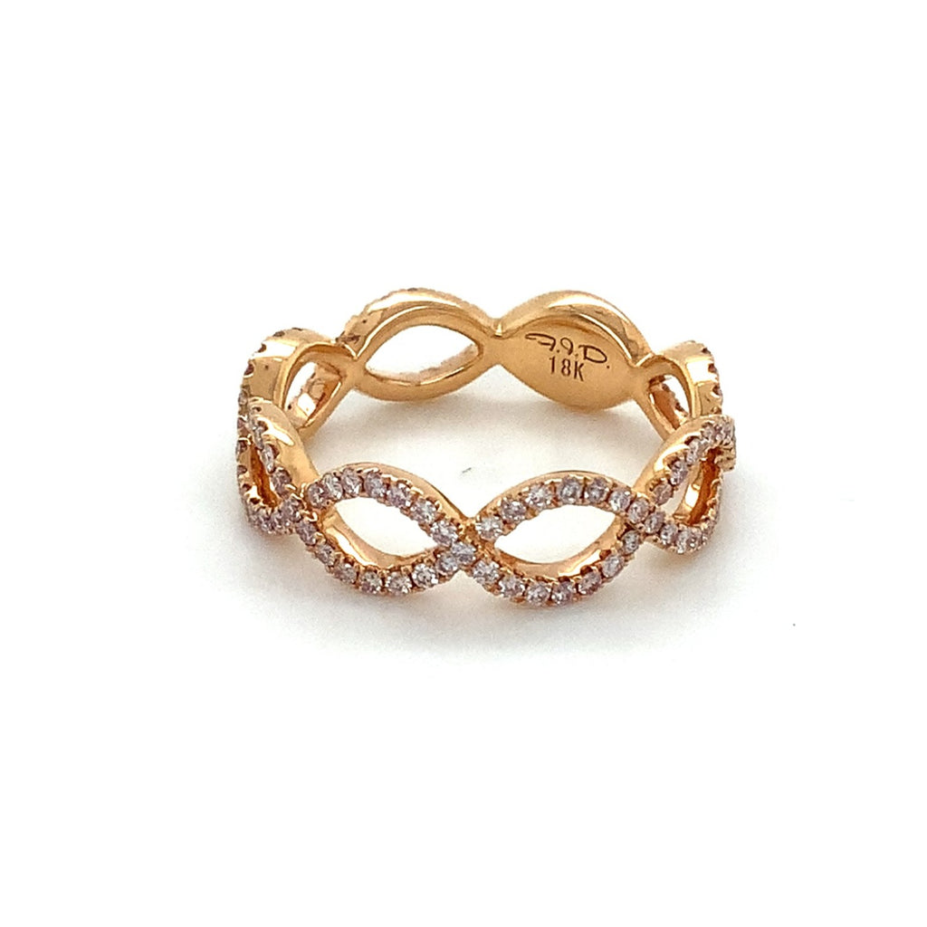 Roman+Jules 2 Row Open woven intertwined Design, Fancy Pink Diamond Ring set in 18K Rose Gold - Image 2 of 6