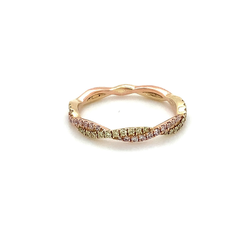 Roman+Jules 2 Row Twisted Fancy Color Pink and Yellow Diamond Band Fashioned in 14K Rose and Yellow Gold - Image 1 of 4