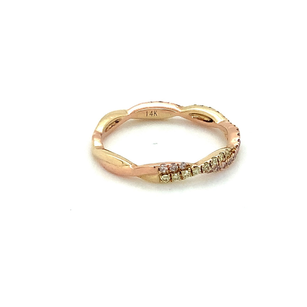 Roman+Jules 2 Row Twisted Fancy Color Pink and Yellow Diamond Band Fashioned in 14K Rose and Yellow Gold - Image 2 of 4