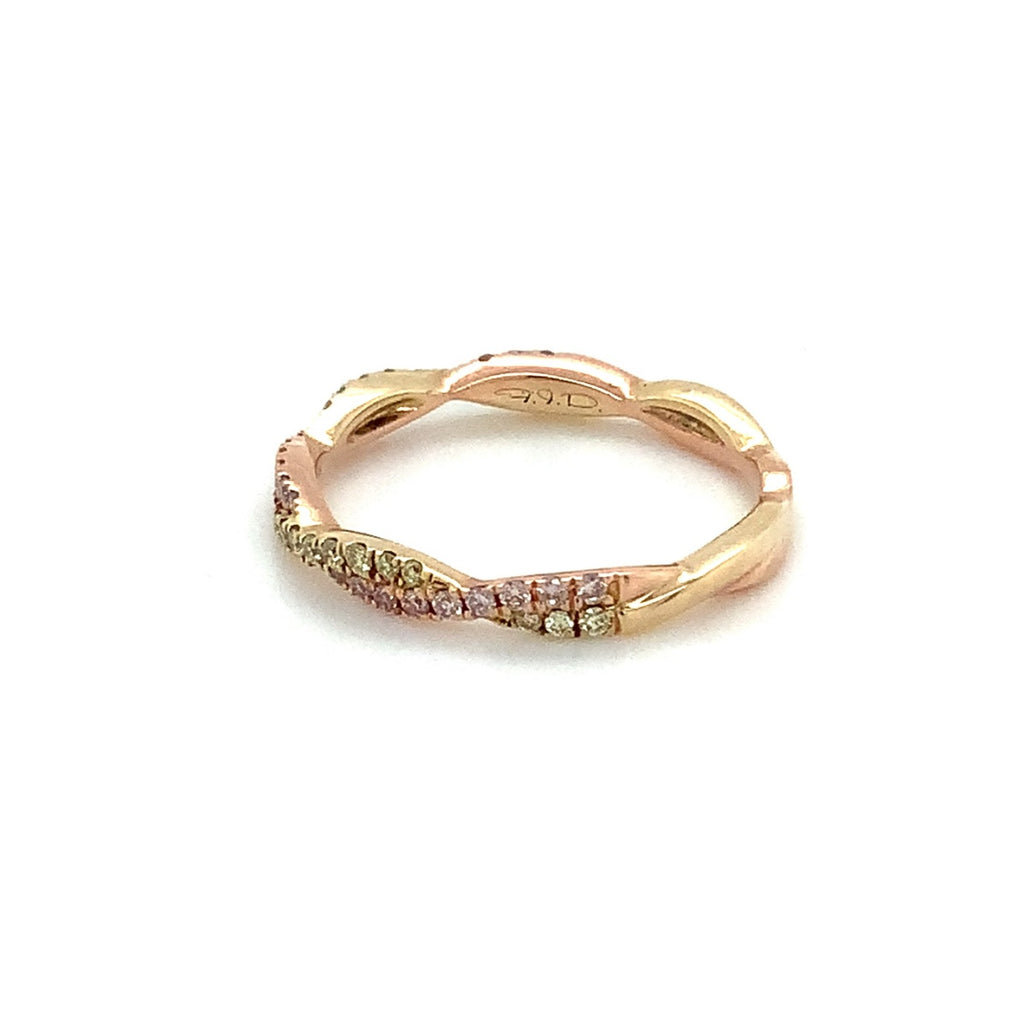 Roman+Jules 2 Row Twisted Fancy Color Pink and Yellow Diamond Band Fashioned in 14K Rose and Yellow Gold - Image 3 of 4