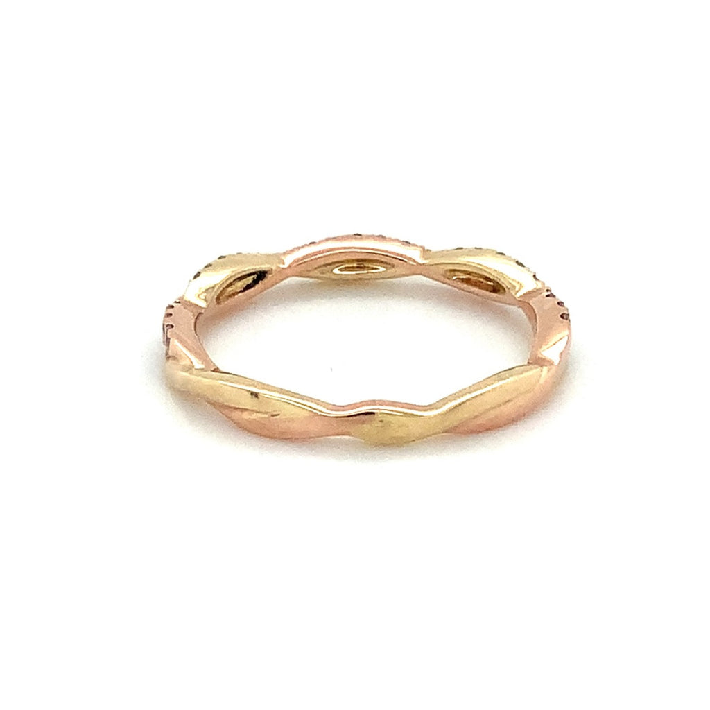 Roman+Jules 2 Row Twisted Fancy Color Pink and Yellow Diamond Band Fashioned in 14K Rose and Yellow Gold - Image 4 of 4