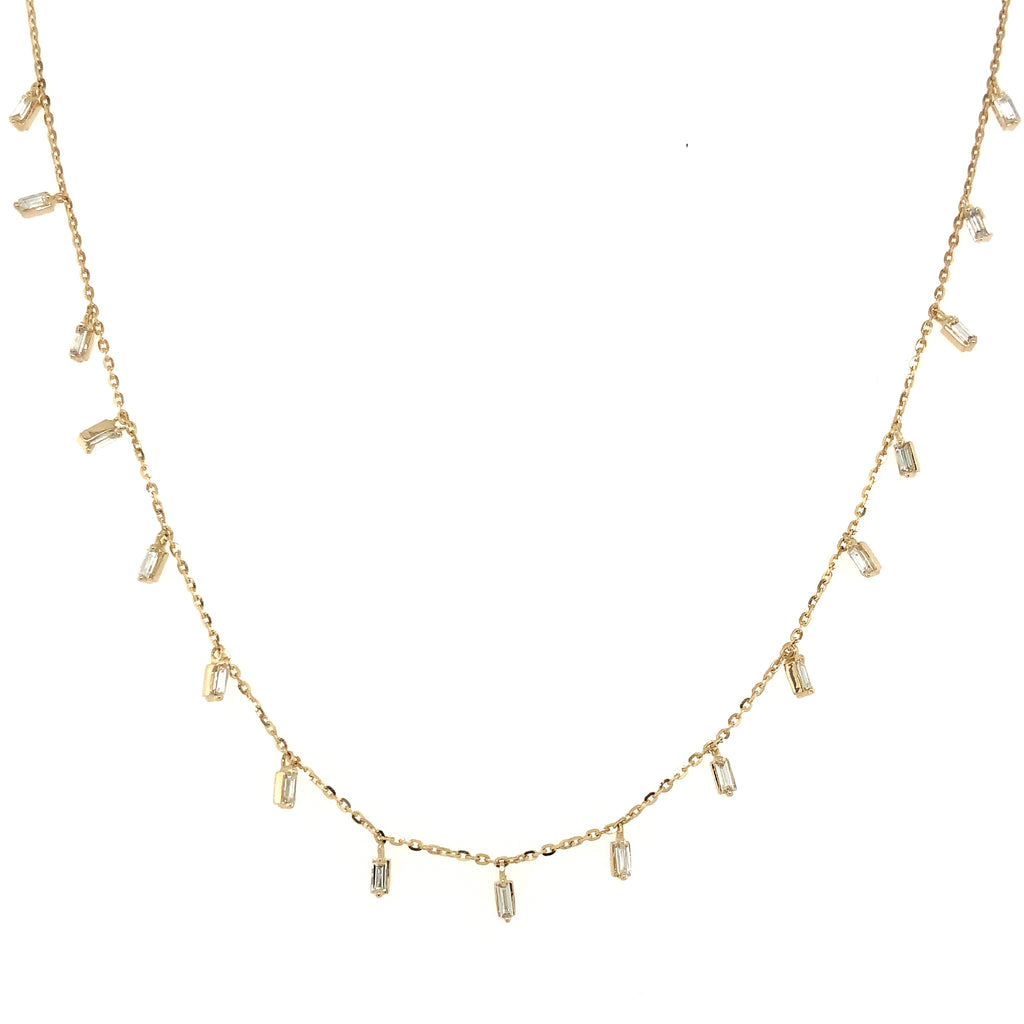 Roman+Jules Dangling Baguette Diamond Charm Necklace set in 14 Karat Yellow Gold - Image 3 of 4
