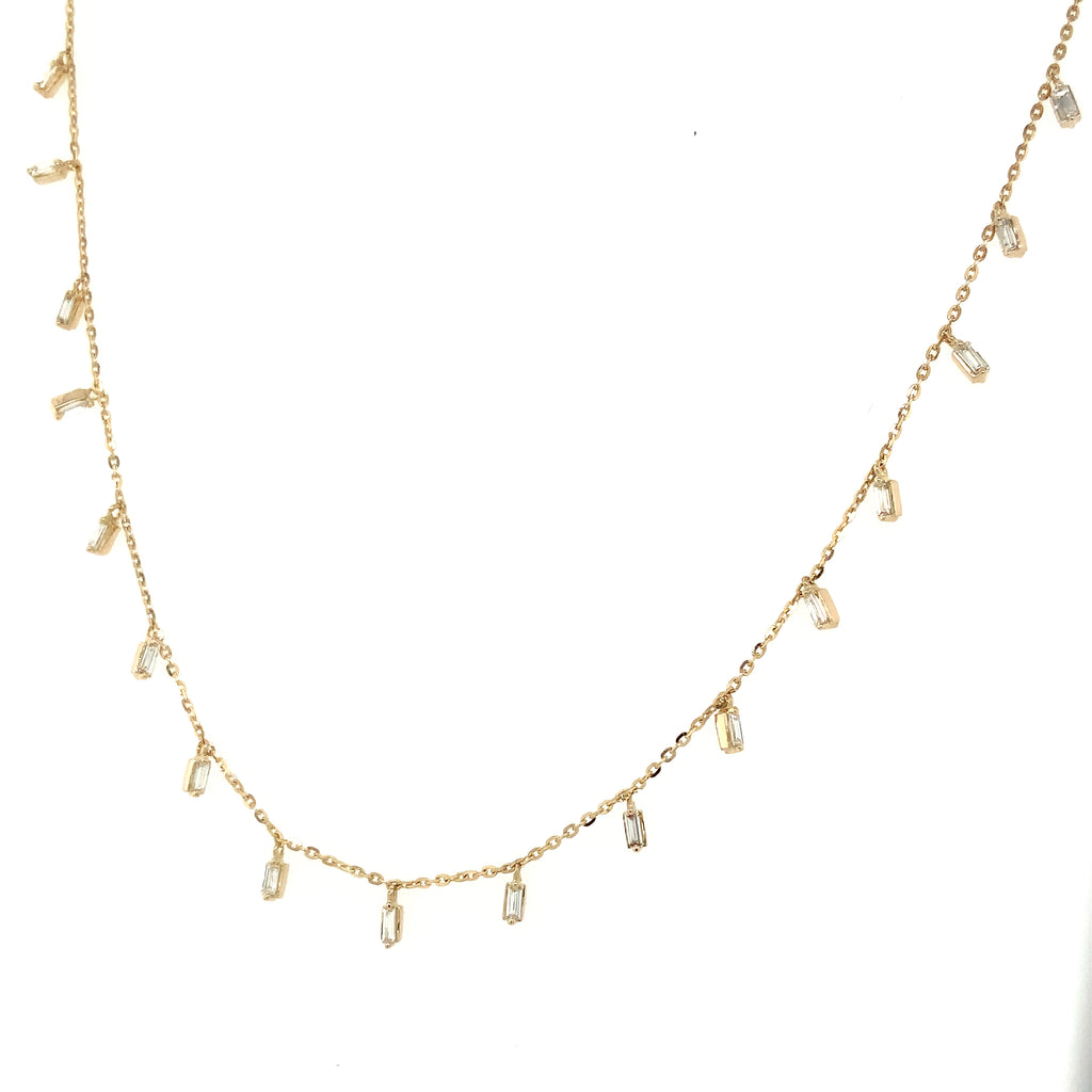 Roman+Jules Dangling Baguette Diamond Charm Necklace set in 14 Karat Yellow Gold - Image 2 of 4