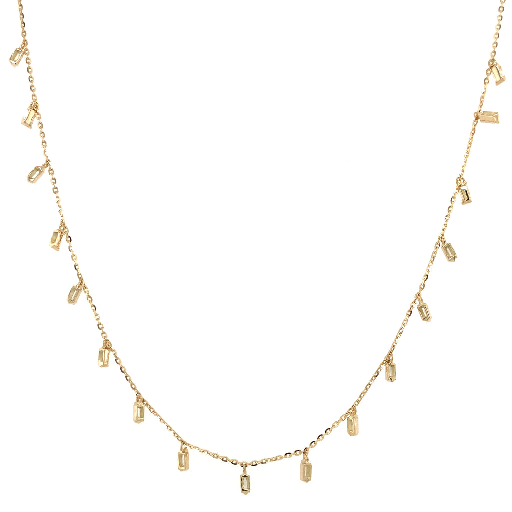 Roman+Jules Dangling Baguette Diamond Charm Necklace set in 14 Karat Yellow Gold - Image 1 of 4