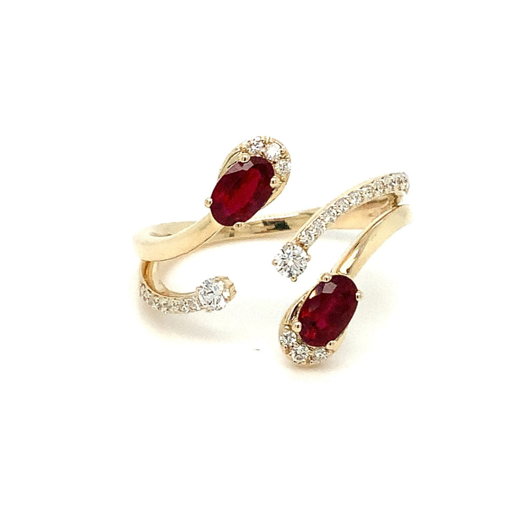 Roman+Jules Elegant Ruby and Diamond Bypass Ring set in 14K Yellow Gold - Image 1 of 6