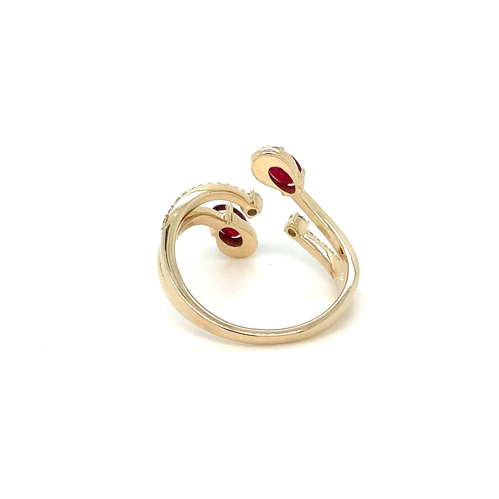 Roman+Jules Elegant Ruby and Diamond Bypass Ring set in 14K Yellow Gold - Image 3 of 6