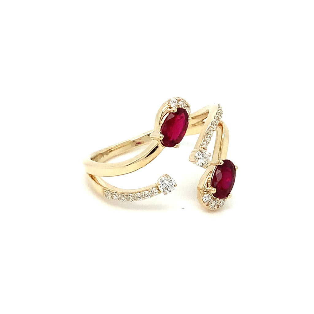 Roman+Jules Elegant Ruby and Diamond Bypass Ring set in 14K Yellow Gold - Image 5 of 6