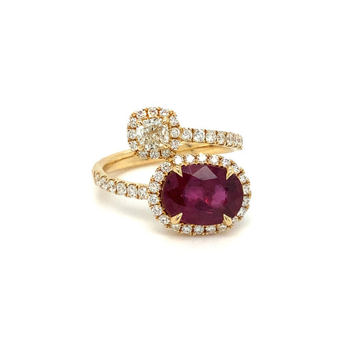Roman + Jules GIA Certified One of A Kind Gem Quality Natural Oval Ruby and Diamond Ring set in 18K Yellow Go - Image 1 of 6