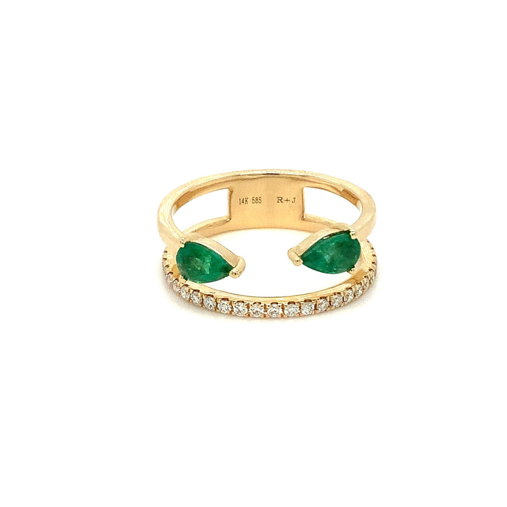 Roman+Jules Emeralds and Diamond Right hand Ring set in 14K Yellow Gold - Image 1 of 7