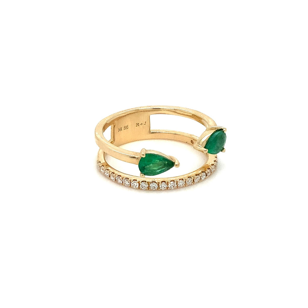 Roman+Jules Emeralds and Diamond Right hand Ring set in 14K Yellow Gold - Image 5 of 7