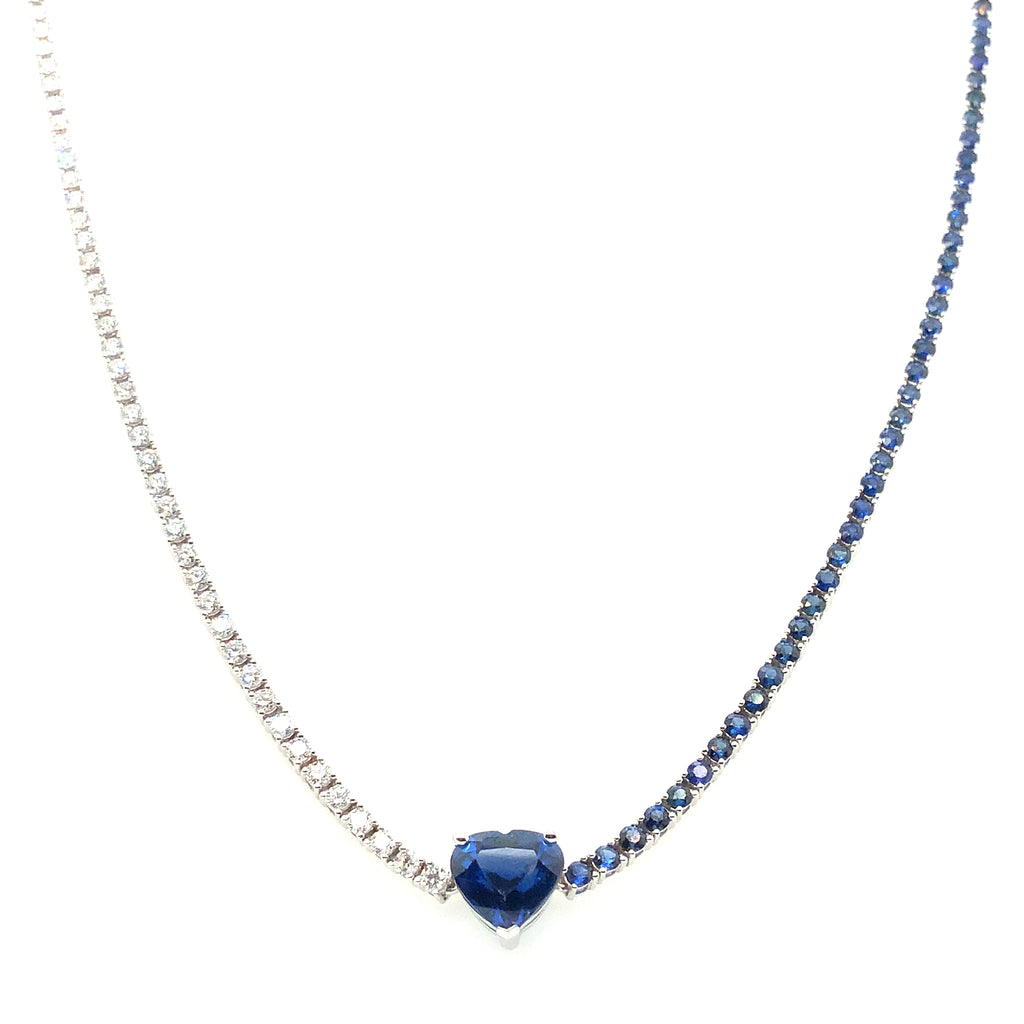 Roman+Jules GIA Certified Heart Shape Blue Sapphire and Diamond Necklace set in 18K White Gold - Image 2 of 7