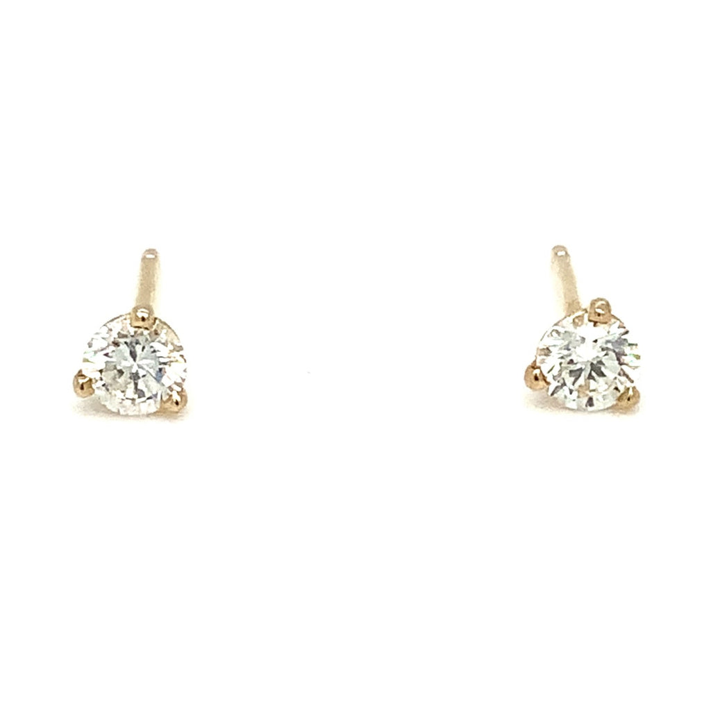 Diamond Studs Post Earring 0.63 cts 3 Prong Martini Setting 14K Yellow Gold - Image 2 of 5