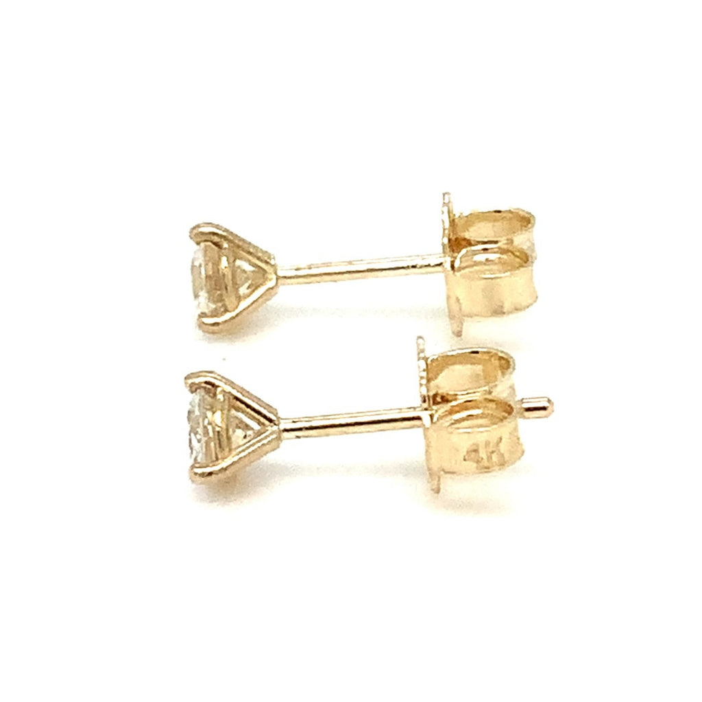 Diamond Studs Post Earring 0.63 cts 3 Prong Martini Setting 14K Yellow Gold - Image 3 of 5