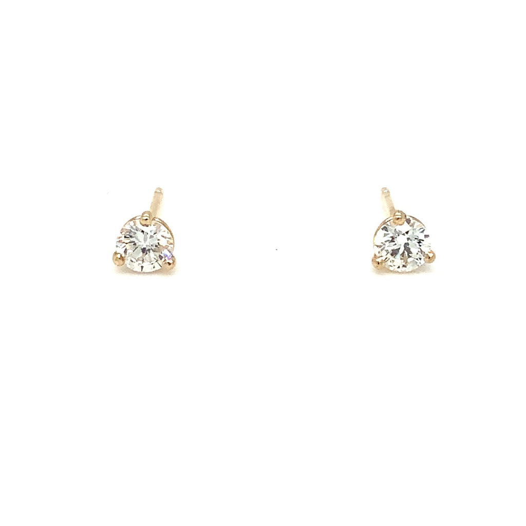 Diamond Studs Post Earring 0.47 cts 3 Prong Martini Setting 14K Yellow Gold - Image 4 of 5