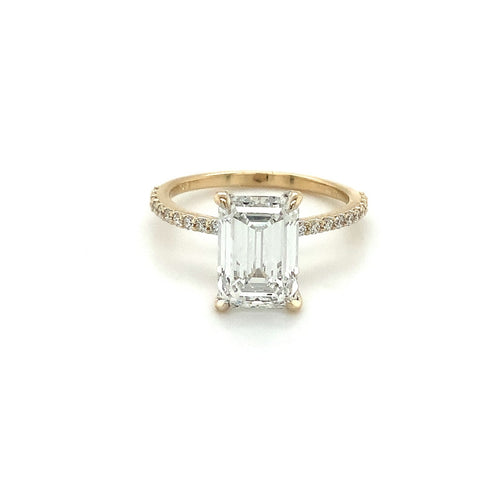 Lab Grown Emerald Cut Diamond Engagement Ring Set in 14K Yellow Gold - Image 1 of 8