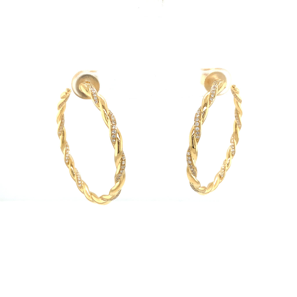 Memoire Nine Twisted Collection Round Pave Diamond Hoop Set in 18K Yellow Gold - Image 1 of 7
