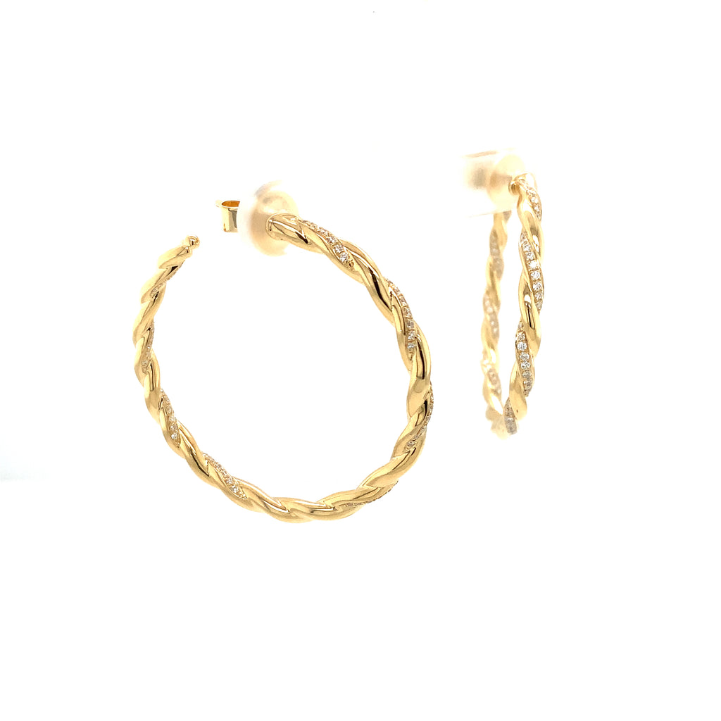 Memoire Nine Twisted Collection Round Pave Diamond Hoop Set in 18K Yellow Gold - Image 2 of 7
